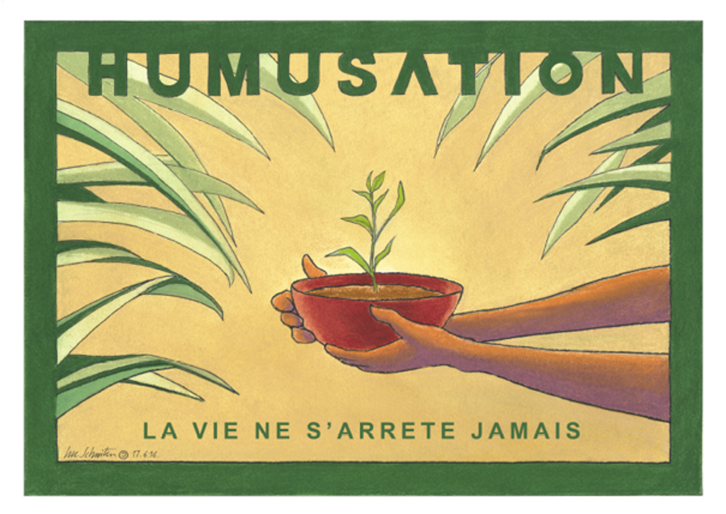 Dessin de Luc Schuiten réalisé en 2016 et offert à la coopérative Humusation pour soutenir ses actions.